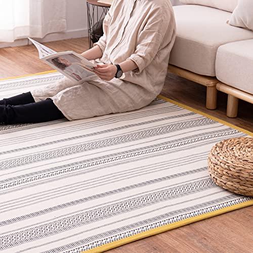 萩原 ラグ ブラック 約185×240cm 「テラ」 洗濯機で洗える 滑りにくい加工付き 綿100%...