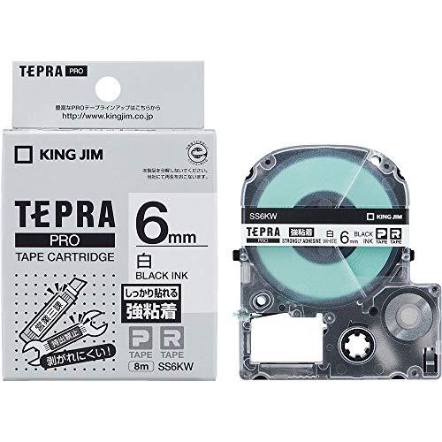 キングジム 【純正】 テプラPROテープカートリッジ 強粘着 6mm 白ラベル/黒文字 長さ8m S...