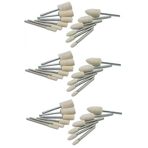 羊毛フェルトバフ 3mm軸 鏡面研磨や金属磨き仕上げ 円筒 砲弾型36本セット