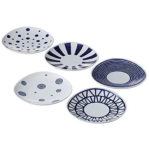 西海陶器 波佐見焼 軽量 取り皿 プレート 皿 直径約10.5cm 5柄 食器セット 藍玉柄 はさみ...