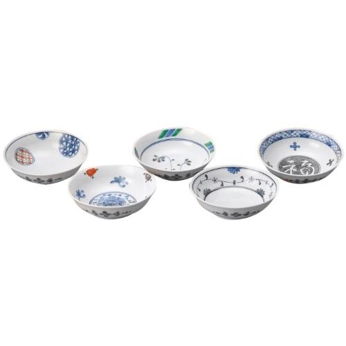 西海陶器 波佐見焼 多用鉢 染錦絵変り 化粧箱入 直径 15 cm 5個 セット 31752