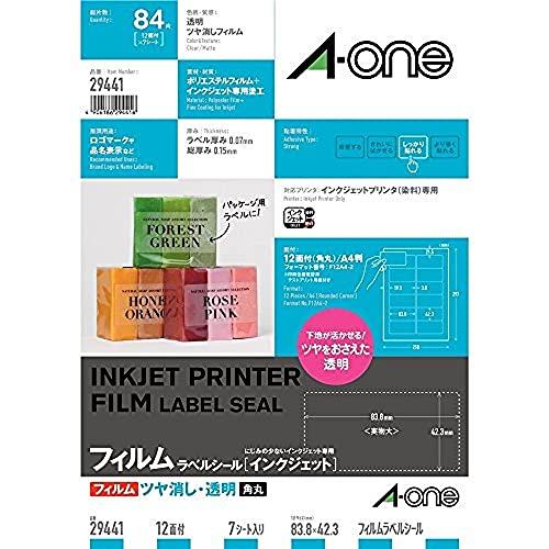 エーワン ラベルシール ツヤ消しフィルム 透明 A4 12面 7シート 29441