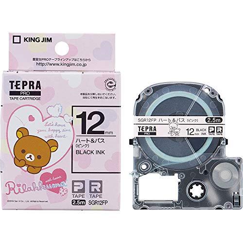 キングジム 純正 テプラPROテープカートリッジ リラックマ(ハート&amp;バス ピンク) 12mm 黒文...