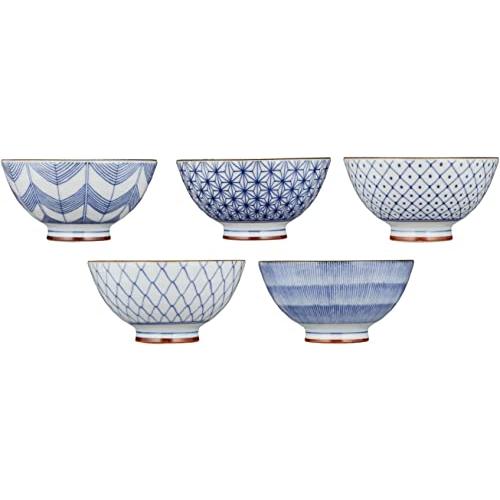 西海陶器(Saikaitoki) 有田焼 清秀窯 お茶碗 飯碗 直径約12cm 5柄 古染絵変り 食...