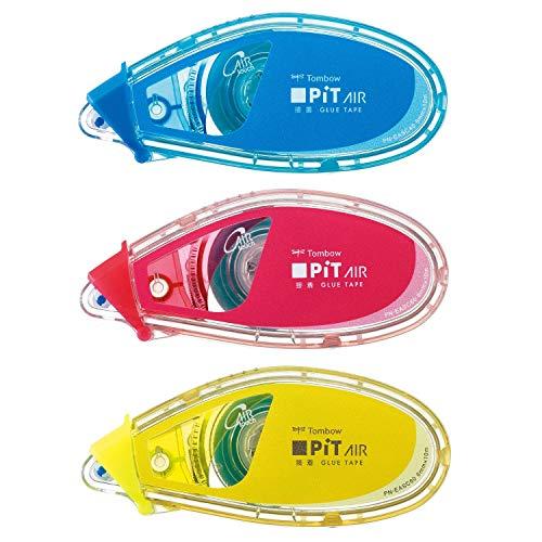 トンボ鉛筆 テープのり ピットエアー ミニ (テープ幅6mm×10m) ブルー・ピンク・グリーン3個...