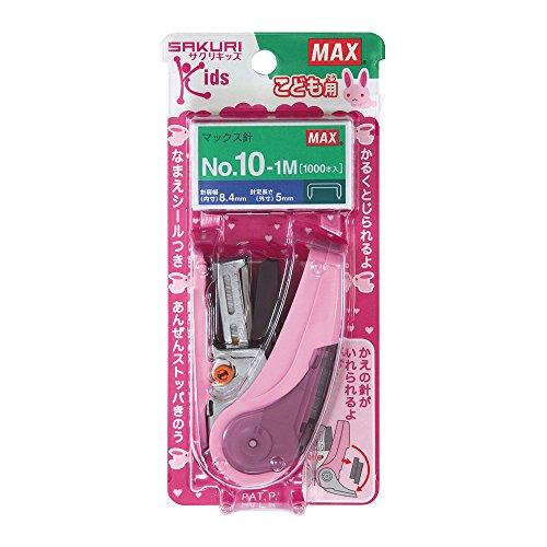 マックス ホッチキス サクリキッズ 20枚とじ 予備針100本収納 ピンク HD-10NLCK/P