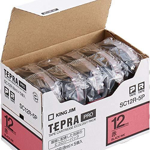 キングジム 純正 テプラPROテープカートリッジ エコパック5個入 12mm 赤ラベル/黒文字 長さ...