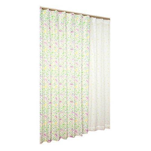 ユニベール ねこ柄ドレープ&amp;ねこ柄レースカーテンセット さんぽだにゃん パープル 幅100×丈178...