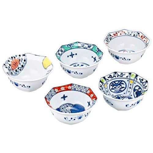 西海陶器 波佐見焼 絵変り 八角小鉢揃 化粧箱入 錦 セット箱入 ホワイト 19544