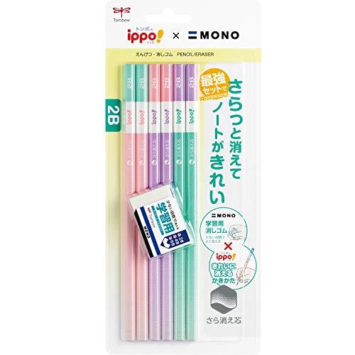 トンボ(Tombow) 鉛筆 ippo きれいに消えるかきかたえんぴつ 2B 6本+モノ学習用消しゴ...