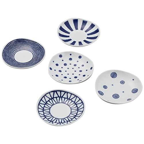 西海陶器 波佐見焼 軽量 小皿 豆皿 プレート 皿 直径10cm 5柄 食器セット 藍玉柄 はさみや...