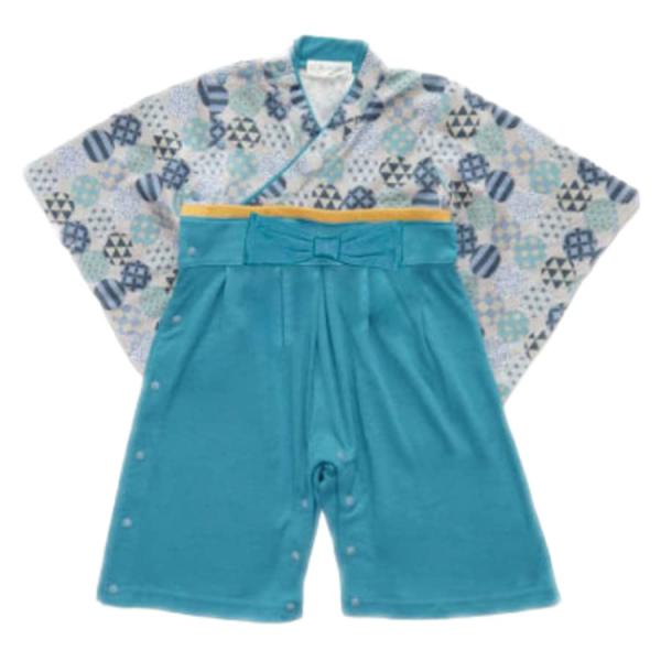 Aenak 丸和柄全開男児はかまロンパース (60 ターコイズブルー)