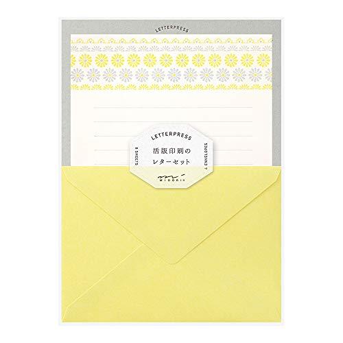 ミドリ レターセット 477 活版 花ライン柄 黄 86477006