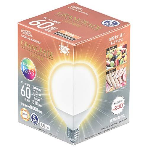 オーム電機 LED電球 ボール電球形 E26 60形相当 電球色 LDG8L-G AG6/RA93 ...
