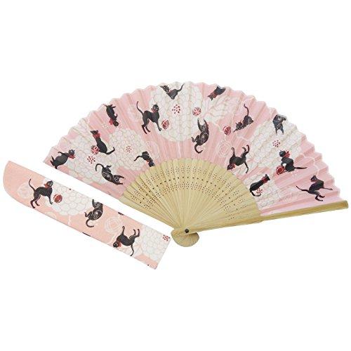 京佑 扇子 ケース 袋 入れ セット 和装 和風 和柄 浴衣 シルク ねこ 猫 ピンク K-109