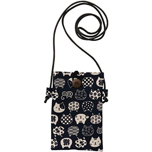 京佑 日本製 スマホ 携帯 ポシェット ねこ 猫 約17×11.5cm 軽量 スマホショルダー 斜め...