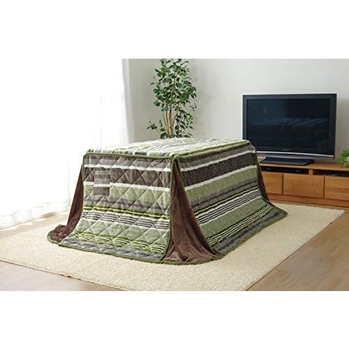 イケヒコ こたつハイタイプ用掛けふとん 正方形 ニードル 約235×235cm グリーン ボーダー ...