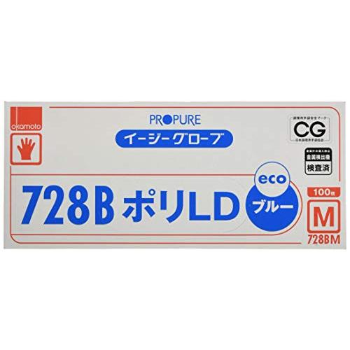 オカモト イージーグローブ728BポリLD外エンボスブルー M 100枚入 728BM