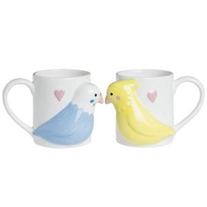 サンアート かわいい食器 「 セキセイインコ 」 磁器 マグカップ ペア 270ml 白 鳥 グッズ 癒される プレゼント 人気 誕プレ SAN｜川西ストア