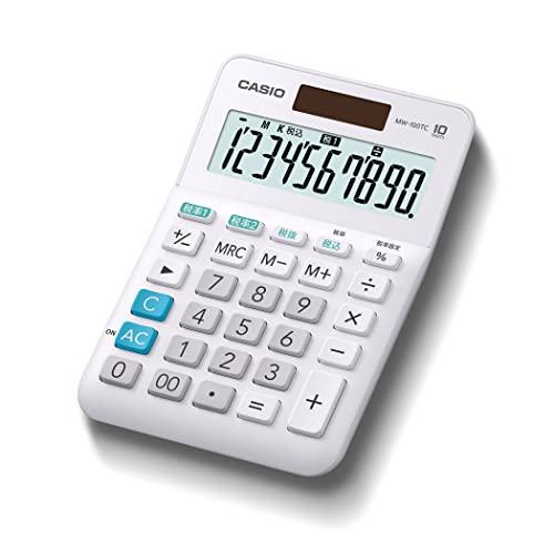 CASIO(カシオ) W税率電卓 10桁 税計算 ホワイト ミニジャストタイプ MW-100TC-W...