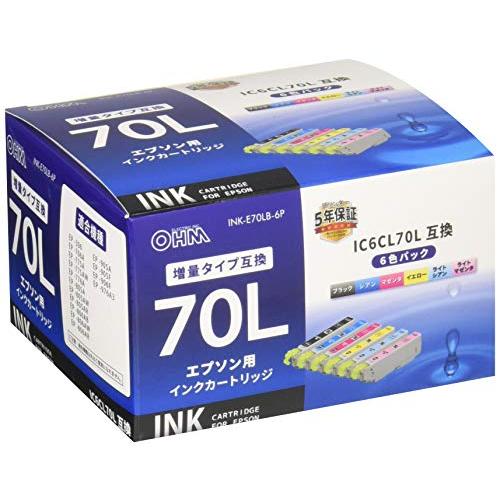 オーム電機　エプソン互換インク　IC6CL70L互換　6色パック　INK-E70LB-6P