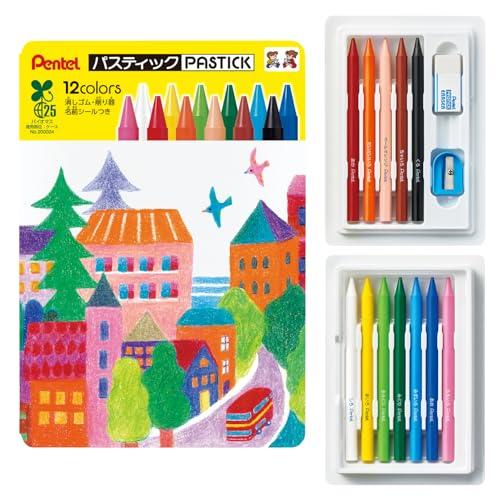 ぺんてる くれよん色えんぴつ パスティック 12色 バイオマスケース GC2-12