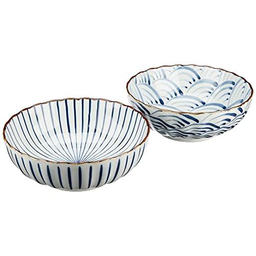 染付絵変り 多用鉢 ペア 直径18.5cm (化粧箱入) 13362