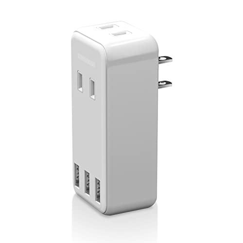 エレコム 電源タップ USBタップ 2.4A (USBポート×3 コンセント×2) 直挿し ホワイト...