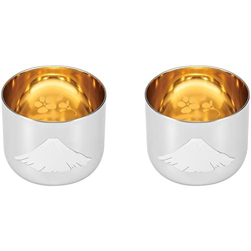 よこやま 日本製 100ml 感温 ぐい呑み お猪口 赤 富士 内面金メッキ (桜 柄入り) 2PC...