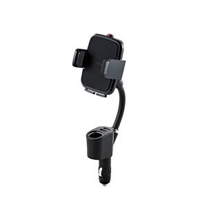 エレコム 車載ホルダー スマホスタンド シガーソケットタイプ 幅4.5cm~9cmまで対応 USBポート×2個付 4.8A ブラック P-CAR｜hapitize