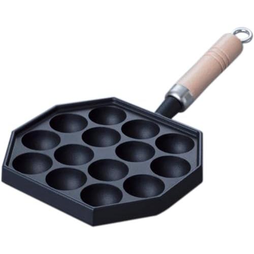 岩鋳 Iwachu たこ焼器14穴(木柄付) IH対応 穴径:約4cm 南部鉄器 90033 黒