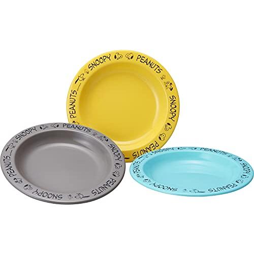 OSK(オーエスケー) プラスチック皿 ピーナッツ スヌーピー 中皿 イエロー グレー ブルー 3枚...