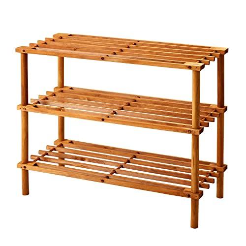 ベストコ 収納 木製 インテリア ラック シューズラック フリーマルチラック 3段 ライトブラウン ...