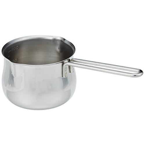 タケコシ 18-8 研磨仕上げ ミルクパン 800cc 目盛付 ワイヤーハンドル シルバー