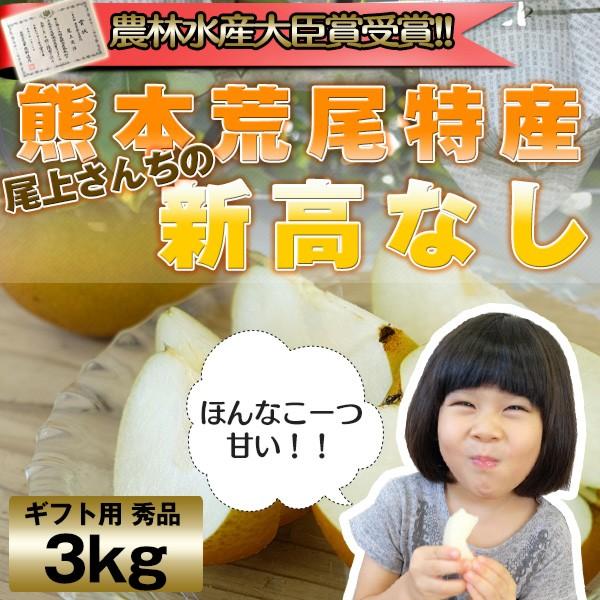 熊本県産　尾上さんちの新高なし　３kg（４〜５玉）10月初旬発送順次開始　ギフト用　農林水産大臣賞受...