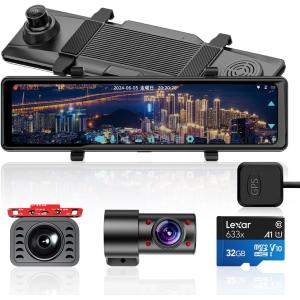 ULOPOPドライブレコーダー ミラー型 4K録画 前後/車内3カメラ同時録画