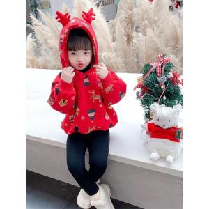 2color Christmasサンタ服 子供服 クリスマス 日常パーカーフード付き厚手クリスマス衣装