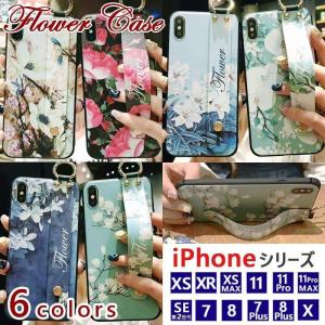 iPhone ケース 花柄 片手操作 バンド付...の詳細画像1