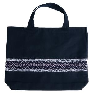 レッスン 手刺繍 スモッキング レッスンバッグ マチつき 紺色 布製