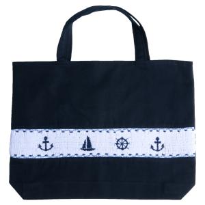 レッスン 手刺繍 スモッキング レッスンバッグ マチつき 紺色 布製