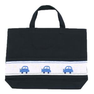 お受験グッズ。 レッスン 手刺繍 スモッキング レッスンバッグ マチつき 紺色 布製