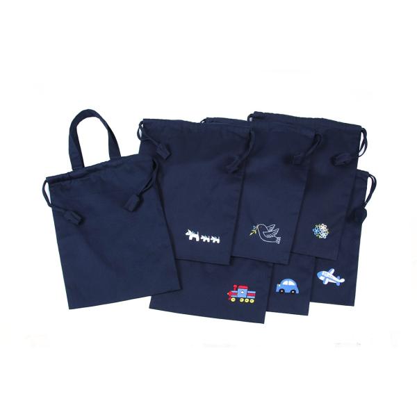 お受験専門店品質 巾着 無地と柄が選べる巾着バッグ お着替え入れ シューズバッグ 手刺繍 ハンドメイ...