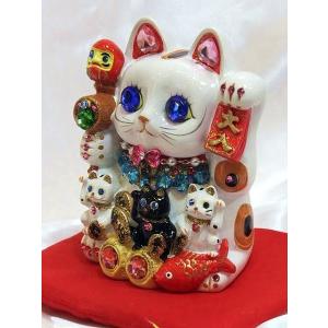 招き猫 置物 商売繁盛 招き猫の置物 (彩絵七福神招き猫(8.5号)両手招き