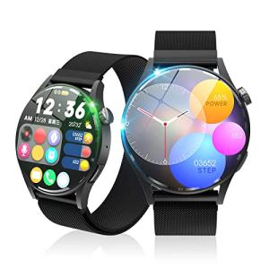 スマートウォッチ 丸型【2023登場 Bluetooth通話&amp;音楽再生】多種類運動モード 高