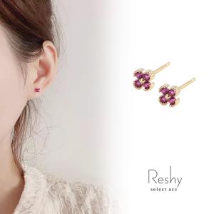 ピアス 金属アレルギー対応 s925 レディース花 四葉 クローバー ルビーカラー 小さい 小さめ 20代 30代 ジルコニア カジュアル プチプラ