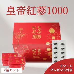【プレゼント付】皇帝紅蔘1000 2箱×90粒 高麗紅人参サプリ 6年根紅参 プロポリス配合 スクワレン フラボノイド 活力 めぐり 冷え 更年期 健康サプリ 漢方堂本舗