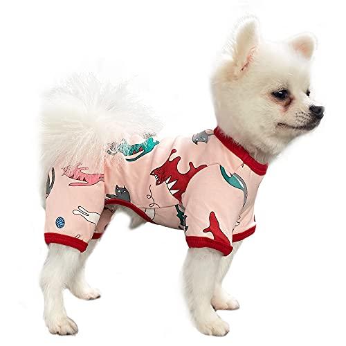 Topkins 猫柄 犬服 可愛い犬のパジャマ 犬のTシャツ 柔らかい綿製 四足ローンパス 小型犬服...