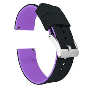 BARTON WATCH BANDS - エリート シリコン腕時計用バンド ブラック/パープル - クイックリリース 18mm ブラックトップ / パ