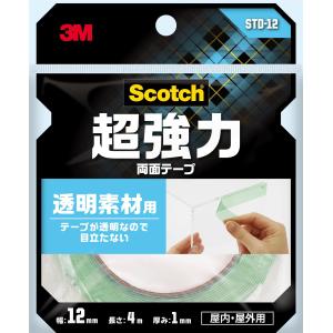 3M 両面テープ 超強力 透明 素材用 幅12mm 長さ4ｍ スコッチ STD-12 セミロング｜happy-square