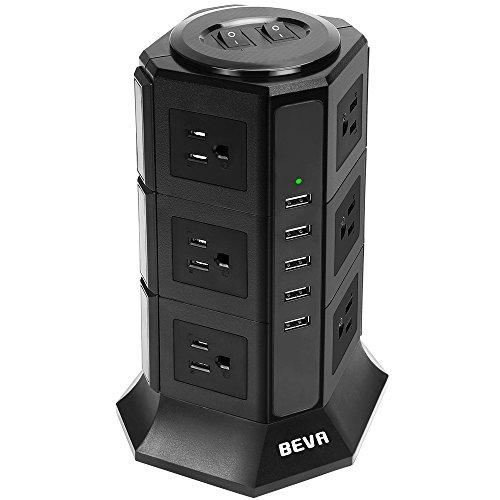 タワー式電源タップBEVA 3層縦コンセント 12AC充電口（100-125V）＋5USBポート（4...